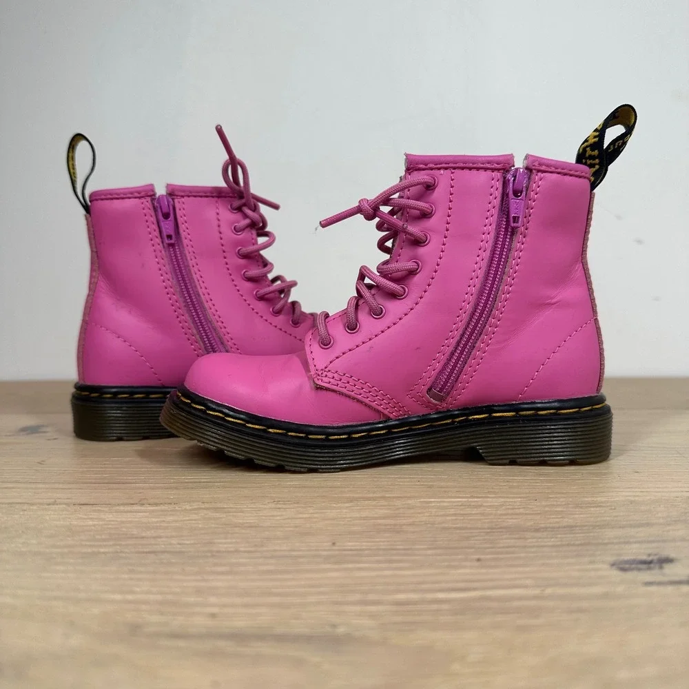 Dr. Martens 1460 Delaney Boots Kids 10 Pink Leather Side Zip Combat 15382670